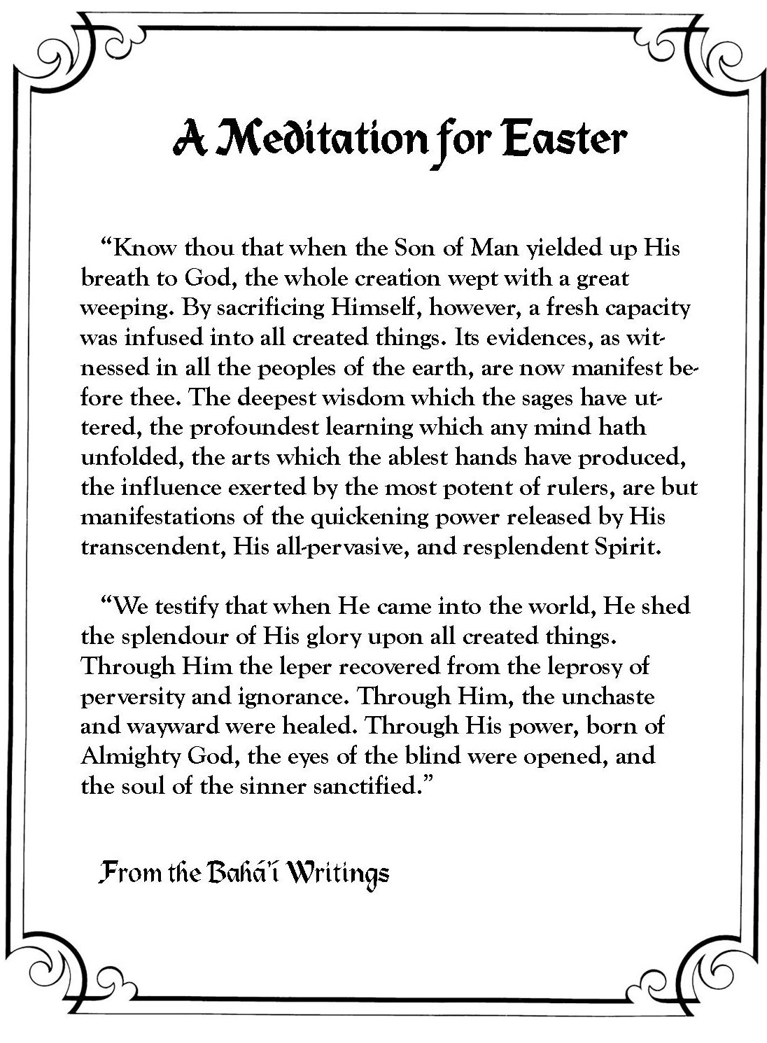 A Bah�� meditation on Easter