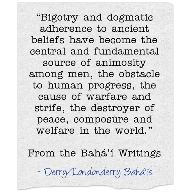 "Bigotry and dogmatic adherence to ancient beliefs have become the central and fundamental source of animosity,,,"